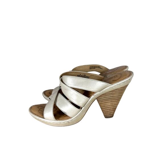 Born Cream Leather Strappy Wood Stacked Chunky Heel Sandals Heels Size 8 - Picture 7 of 7
